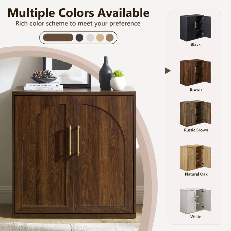 31" Modern Arched Recess Sideboard, Wood Kitchen Buffet, File Cabinet