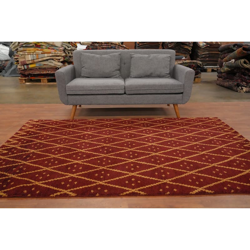 Hand Knotted Oriental 100% Wool Carpet Modern All-Over Oranges & Rust Moroccan Area Rug - 7' 9'' X 5' 0''
