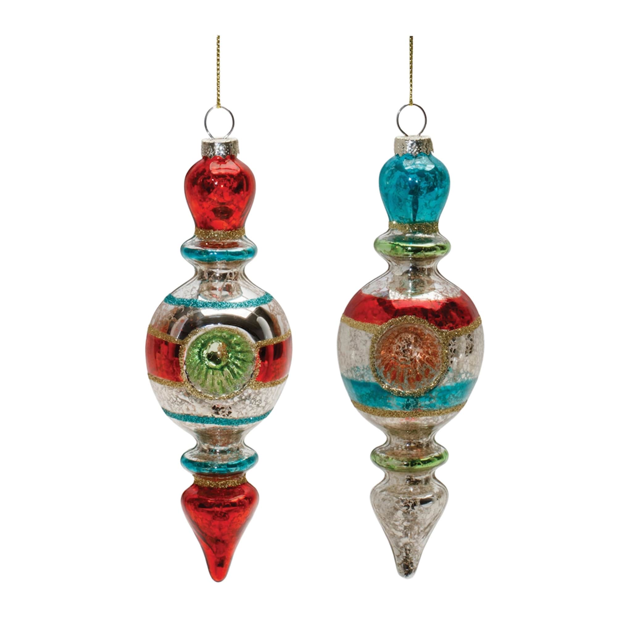 Multicolor Mercury Glass Reflector Drop Ornament (Set of 12) - Bed