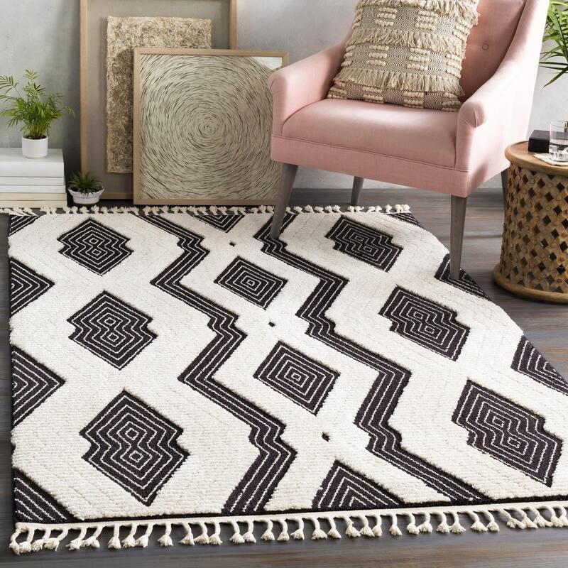 Livabliss Azilal Bohemian & Eclectic Tribal Area Rug - Black - 5' 3" x 7' - Rectangle