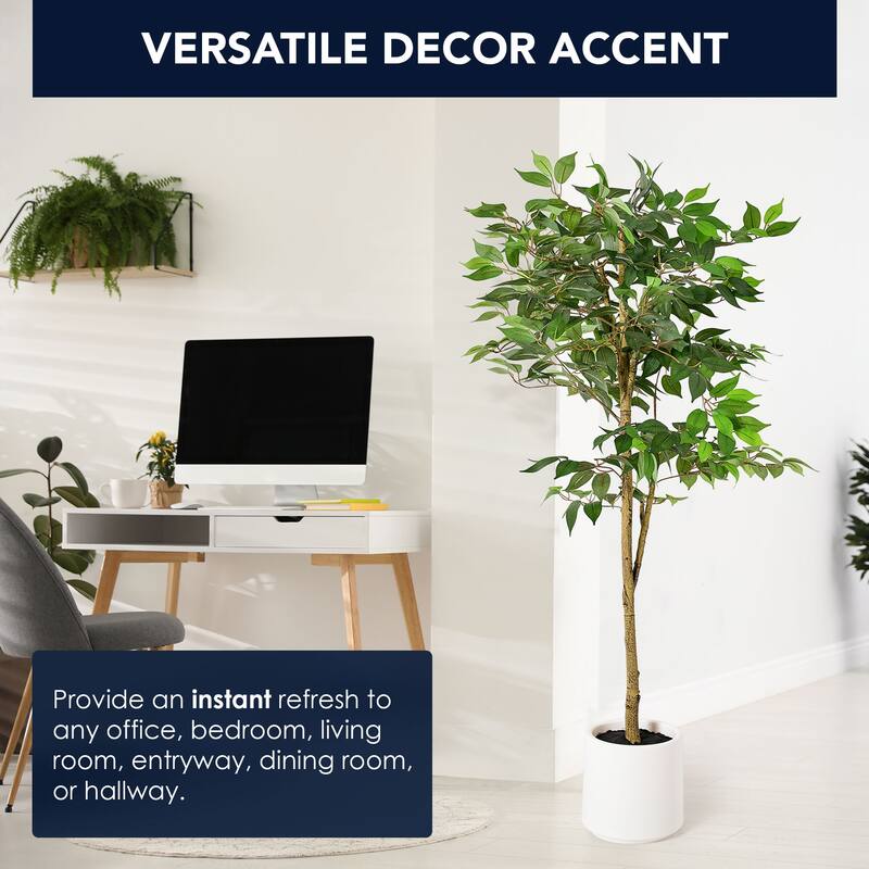 American Art Decor Artificial Faux Tree in White Tapered Ceramic Pot