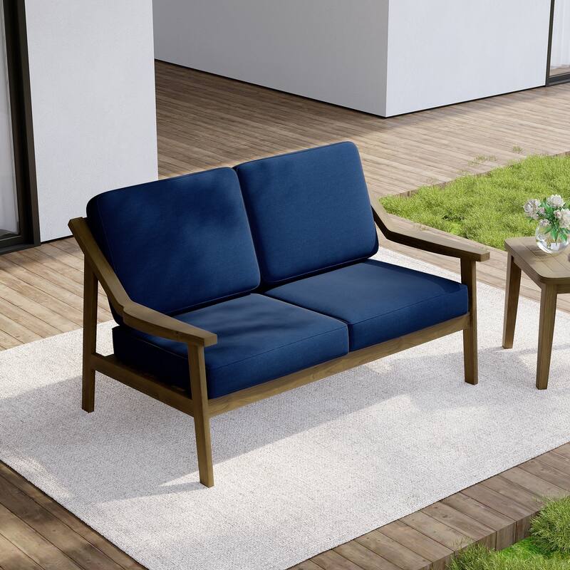 Outdoor Wood Teak Patio 2 Seater Loveseat with Cushion