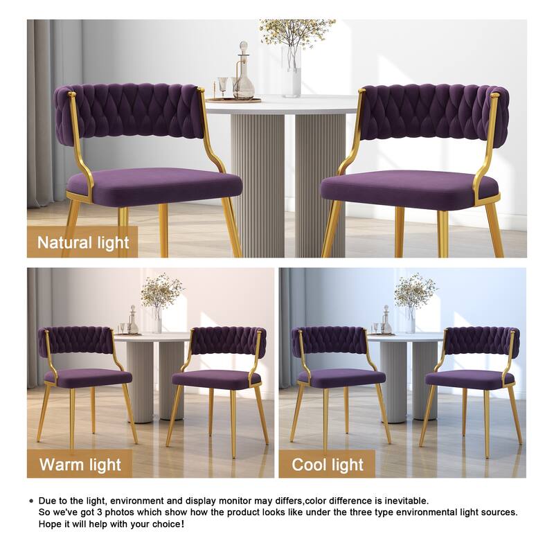 Set of 2 Velvet Dining Chair with Golden Metal Legs