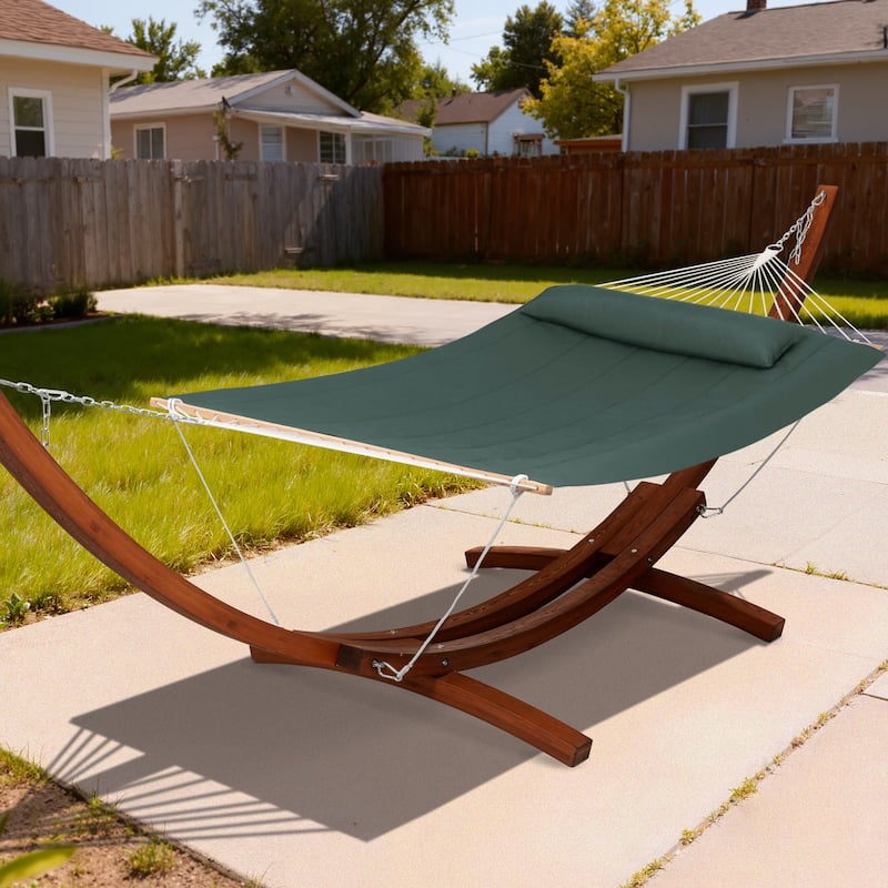 Rope Hammock with 13.5ft Wooden Stand and Removable Pad