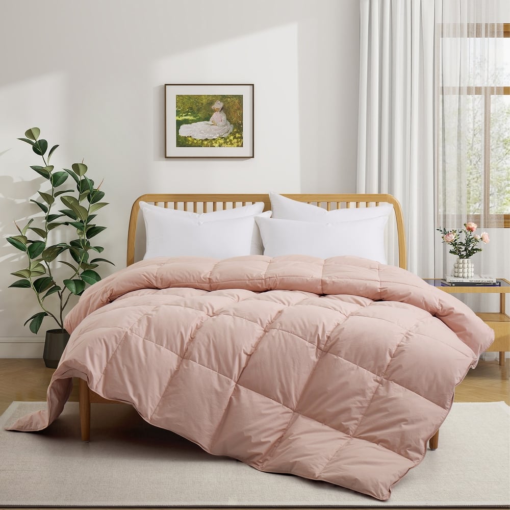All Season Medium Warmth Organic Cotton Down Feather Comforter Duvet Insert, Pink