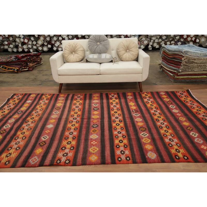 Hand Woven Oriental 100% Wool Carpet Southwestern Tribal Multi-Colored Kilim Area Rug - 9' 11'' X 6' 1''