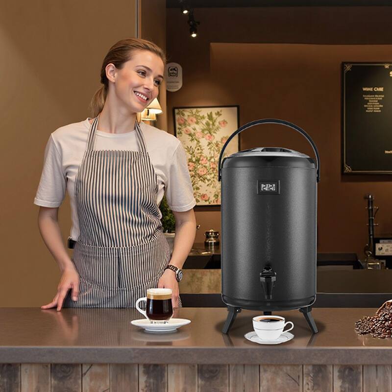 3.2 Gal Stainless Steel Insulated Beverage Dispenser with Temp Display for Hot Cold Drink Serve - 9.45 x 9.45 x 14.57 inch