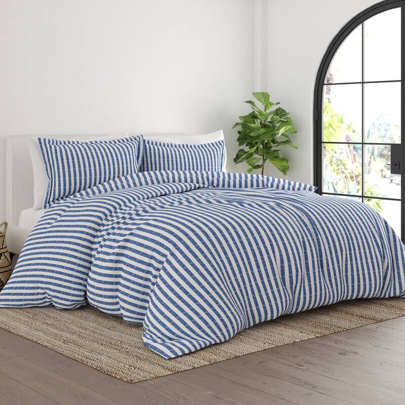 Soft Essentials Rugged Stripes Ultra Soft Oversized 3-piece Duvet Cover Set - Navy - Twin - Twin XL