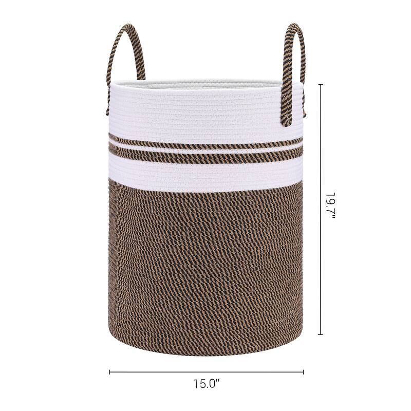 Woven Storage Bin with Handles, Shelf Closet Storage Basket Organizer Bin for Blankets, Clothes, Shoes in Living Room Home Decor - Brown/Black