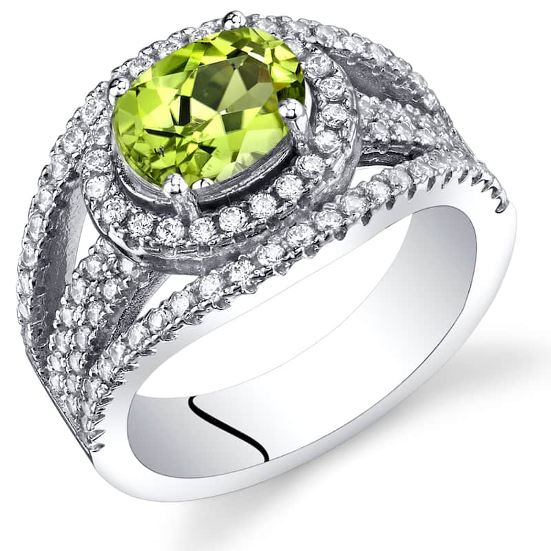 Oravo Sterling Silver 1.25 ct Peridot Halo Ring