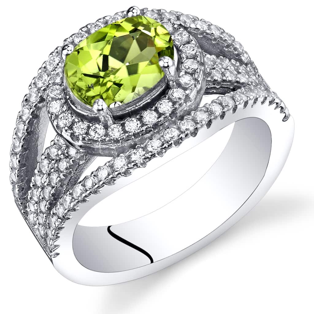 Oravo Sterling Silver 1.25 ct Peridot Halo Ring
