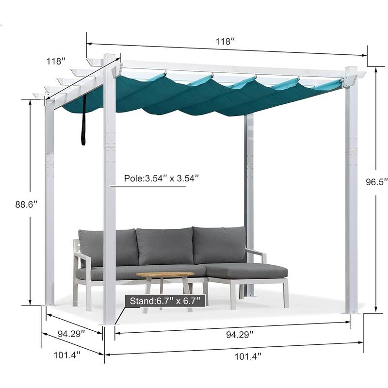 PURPLE LEAF Gazebo White Aluminium Outdoor Retractable Pergola with Canopy Cover