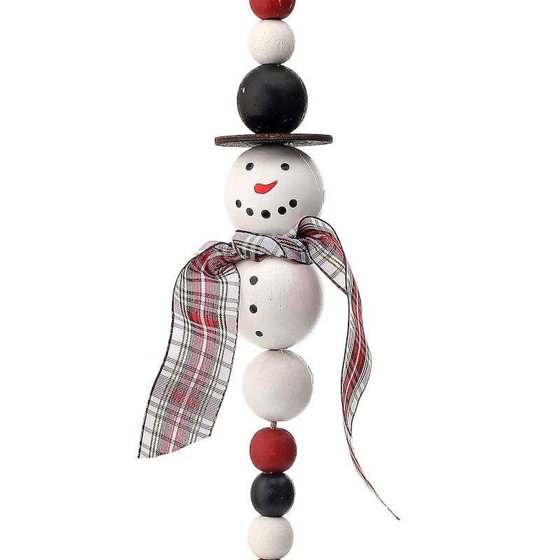21" Wood Bead Snowman With Plaid Ornament Set of 3