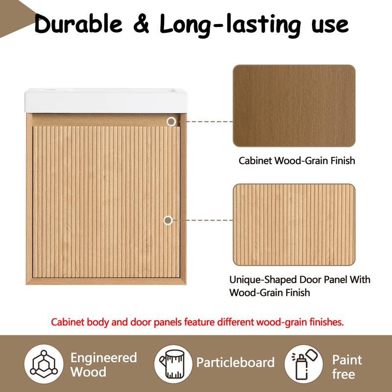 GDFStudio - Helsinki 18.5" Modern Wall-Mounted Bathroom Vanity Set with Resin Sink, Soft Closing Door & Antirust Hardware