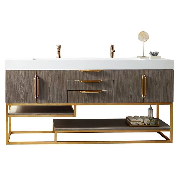 James Martin Vanities Columbia 72" Double Vanity, Ash Gray with Radiant Gold Hardware