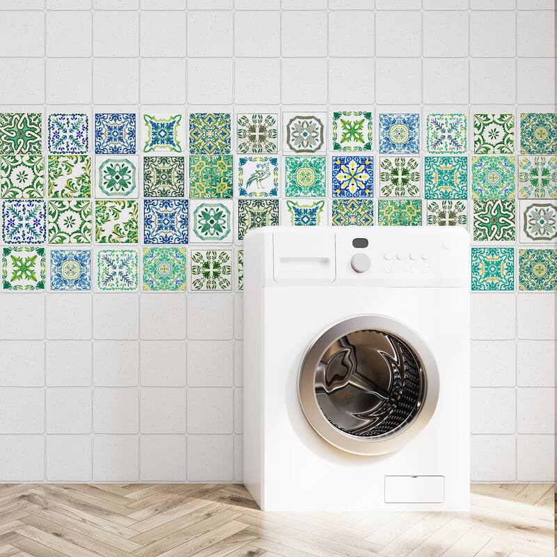 Walplus Turkish Green Tile Stickers Peel and Stick Wall Sticker Decal 4"