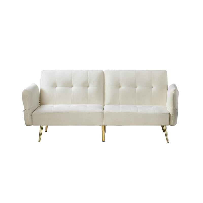 Italian Velvet Convertible Sleeper Sofa Bed with with Folded Armrests and Storage Bags