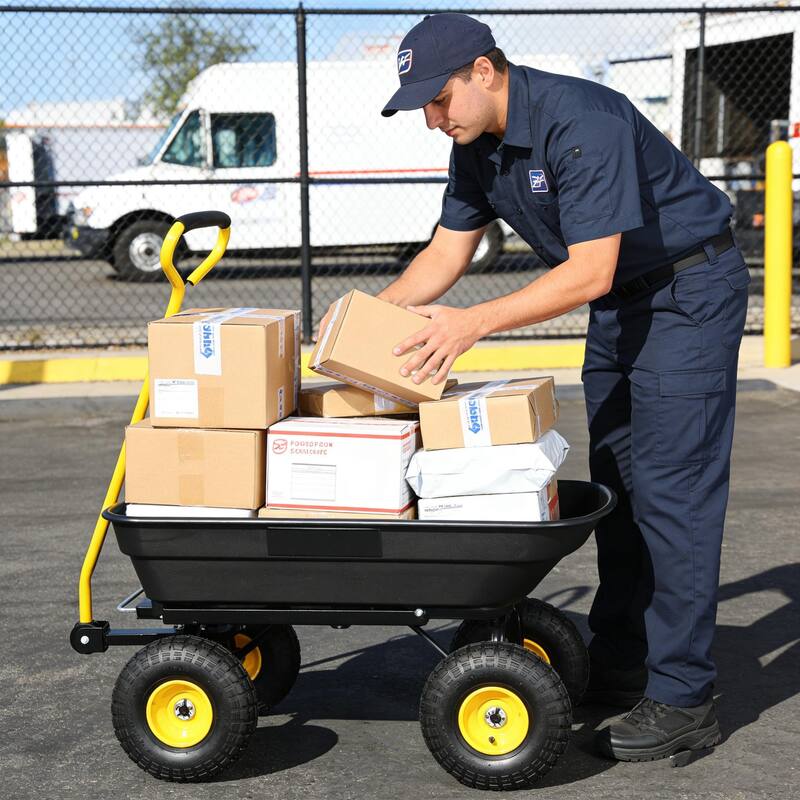 Folding Poly Garden Dump Truck - 300lb/55L Capacity, 10" Tires & Steel Frame, Black