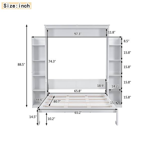 Wall Bed with Built-In Shelving Storage and Soft LED Lighting Space Saving Design
