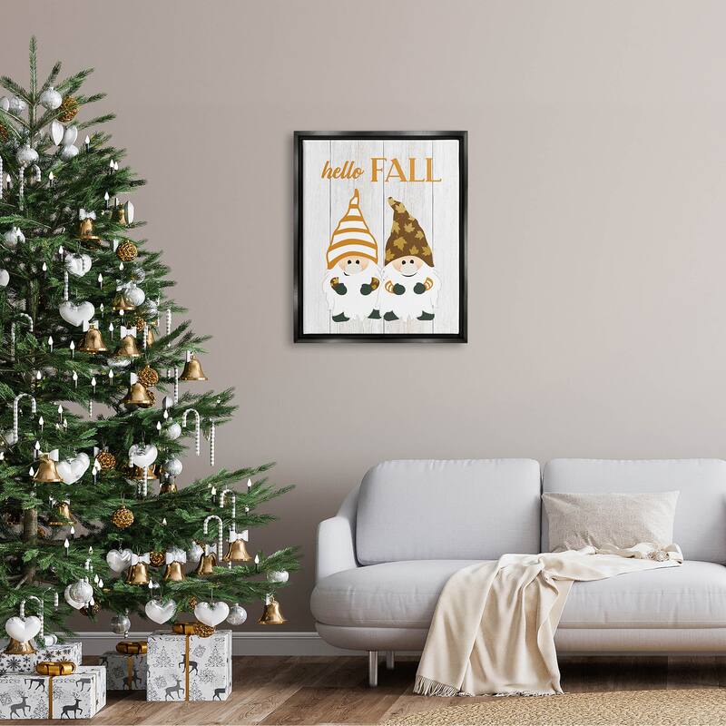 Stupell Hello Fall Whimsical Gnomes Framed Floater Canvas Wall Art, Design by CAD Designs