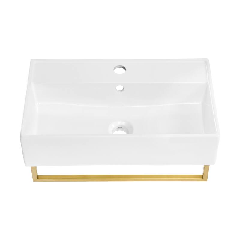 Reims 22" Wall-Mount Bathroom Sink With Brushed Gold Towel Bar - 22.05" x 12.4" 5.3"