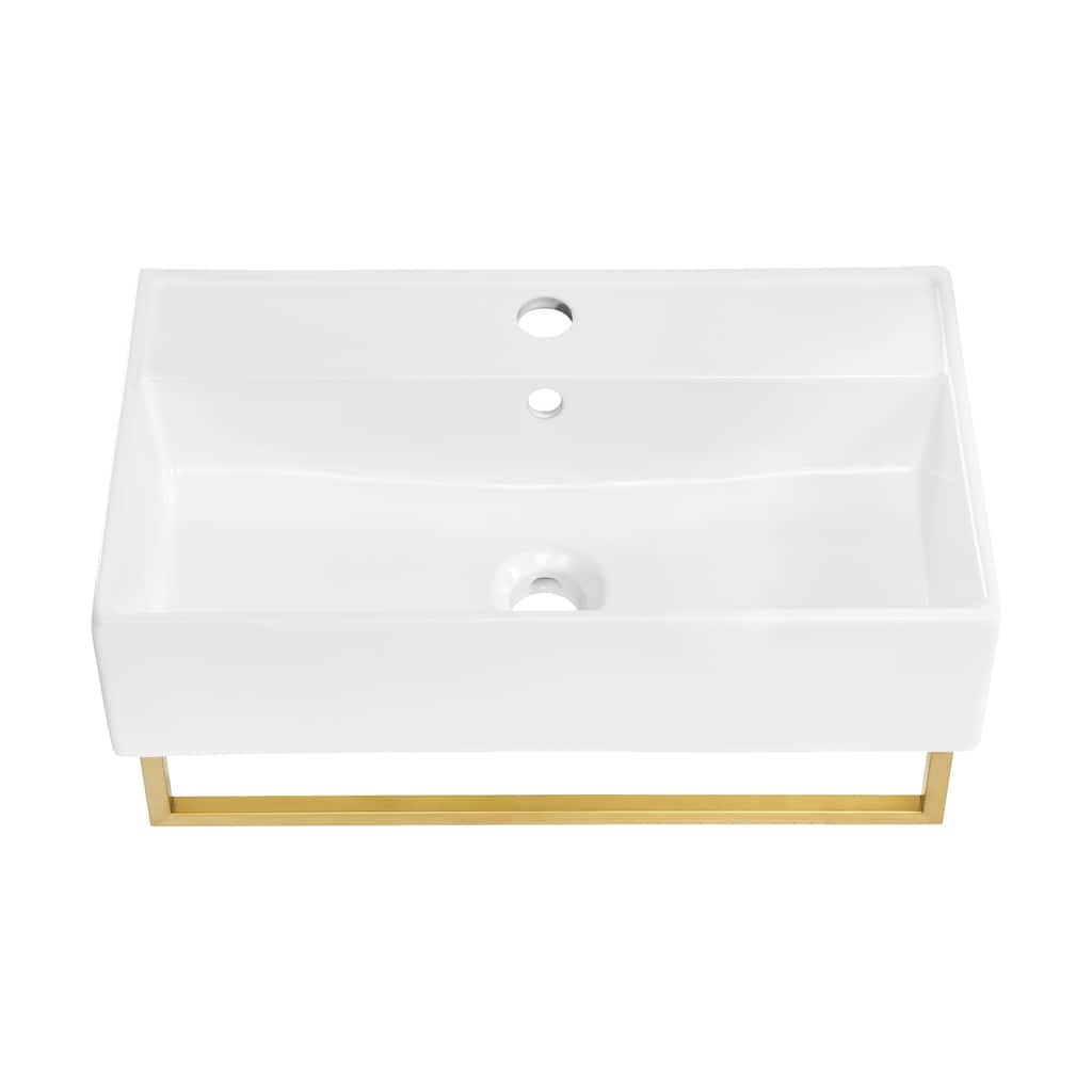 Reims 22" Wall-Mount Bathroom Sink With Brushed Gold Towel Bar - 22.05" x 12.4" 5.3"