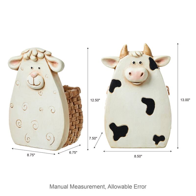 Glitzhome Set of 2 MGO Cute Sheep & Cow Statue Planter