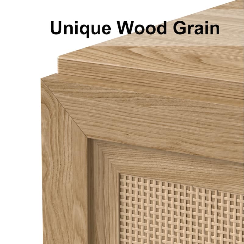62"LX31"H Solid Wood Kitchen Pantry Sideboard Buffet Cabinet Storage with Rattan Doors