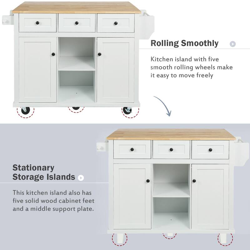 Aill MDF Kitchen Island with Storage Cabinet and 3 Drawers(53-in x30-in ...