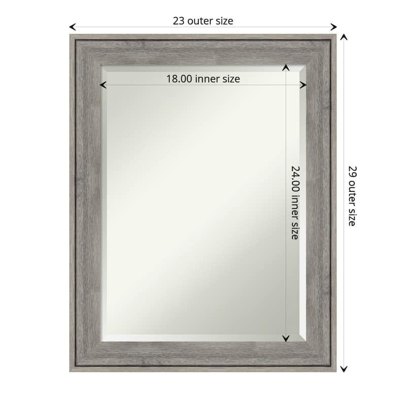 Beveled Wood Bathroom Wall Mirror - Regis Barnwood Grey Frame - Regis Barnwood Grey - Outer Size: 23 x 29 in