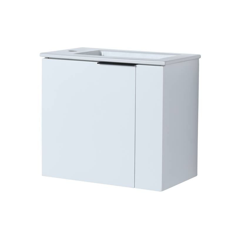 Contemporary Bathroom Vanity with Ceramic Vessel Sink, Soft-Closing Doors, Matte Black Pull Handle - 22in L Plywood