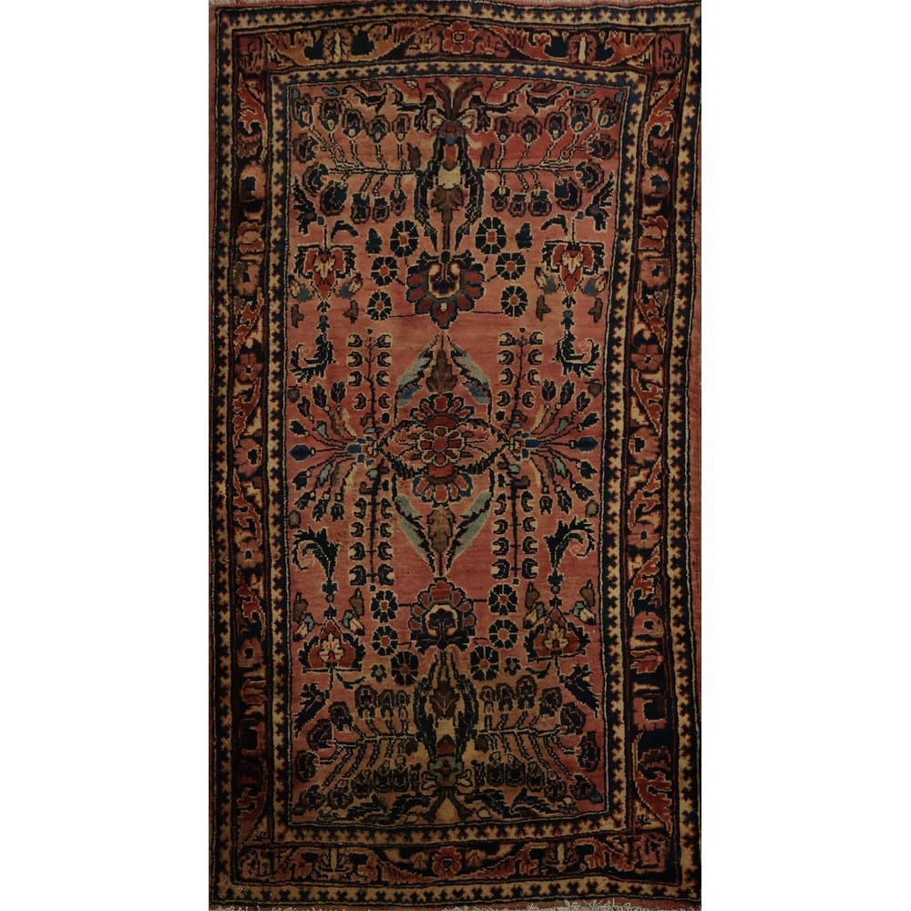 Hand Knotted Oriental 100% Wool Carpet Traditional Floral Oranges & Rust Sarouk Area Rug - 4' 0'' X 2' 0''