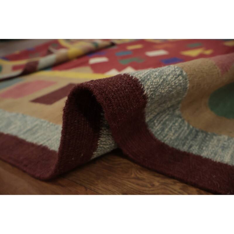 Hand Woven Oriental 100% Wool Carpet Southwestern Tribal Red Kilim Area Rug - 9' 10'' X 8' 2''