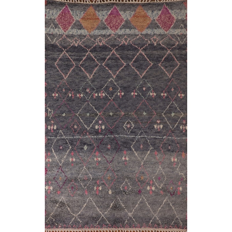 Plush Moroccan Area Rug Handmade Wool Carpet - 6'2" x 9'11"