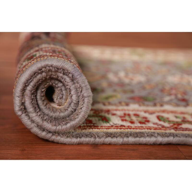Hand Knotted Oriental 100% Wool Carpet Traditional Geometric Greys & Charcoal Heriz (serapi) Runner Rug - 7' 11'' X 2' 7''