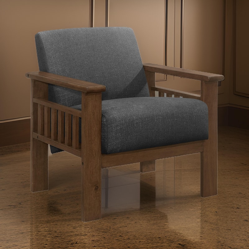 Bella 32 Inch Accent Chair Armchair, Storage Arms, Dark Gray, Solid Wood