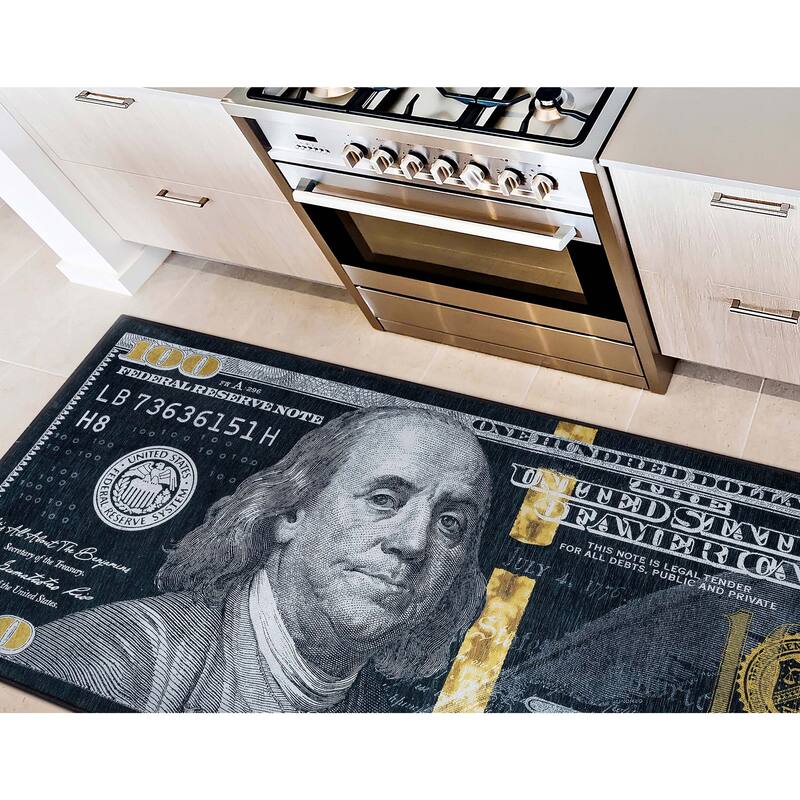 Well Woven Money Dollar Front Novelty Machine Washable Area Rug