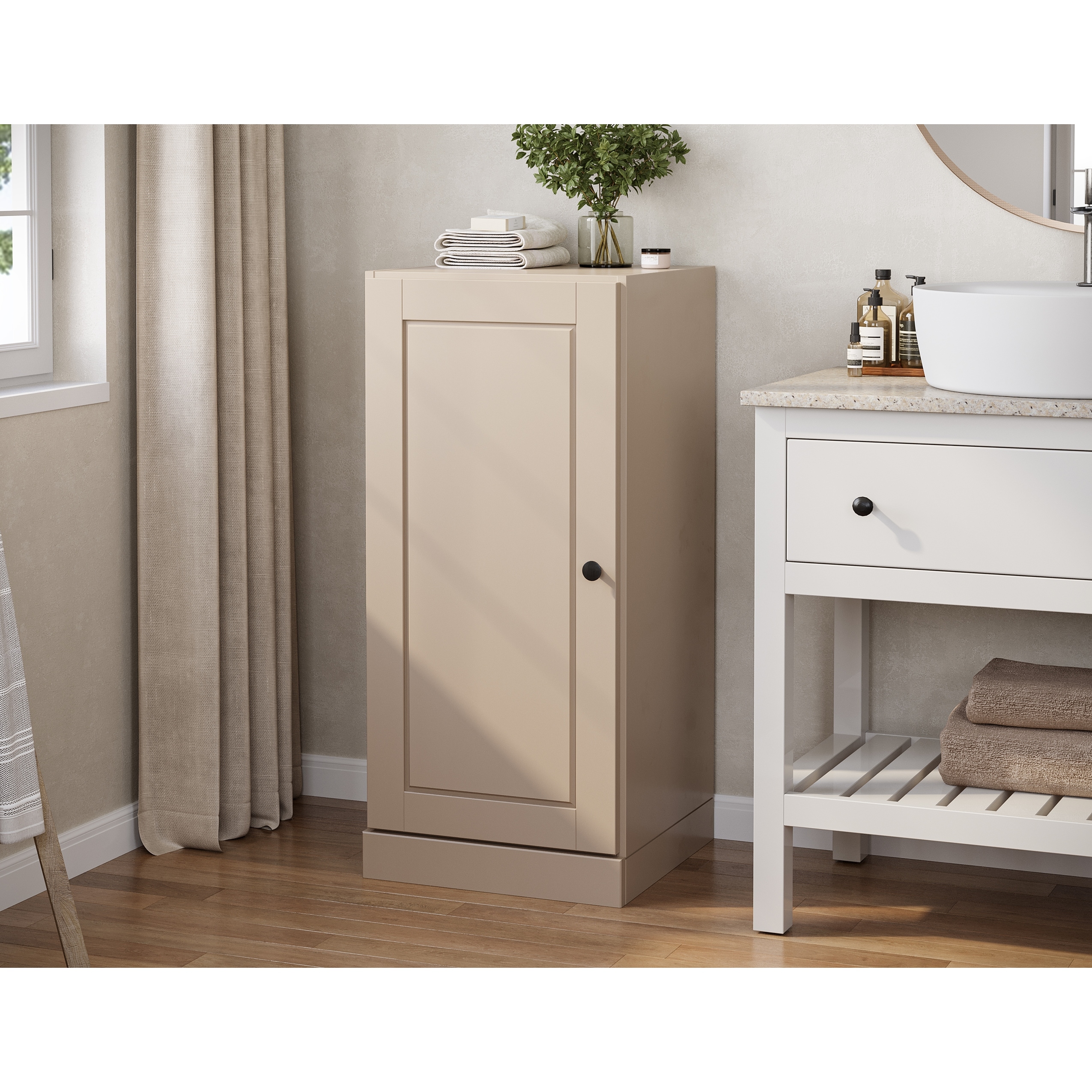 100% Solid Wood Low Bathroom Linen Storage Cabinet with Doors & Adjustable Shelves, 16.5" W x 35.75" H, Palace Imports