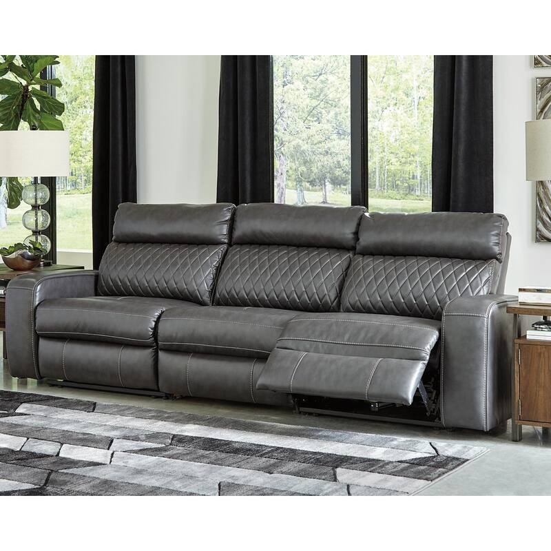 Signature Design by Ashley Samperstone Gray 3-Piece Power Reclining Sectional Sofa - 113"W x 38"D x 41"H