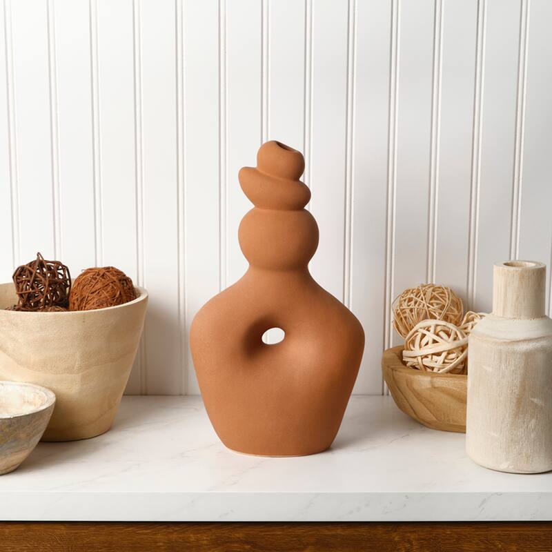 Elements Terracotta Twist Stoneware Vase, 13.5 Inch