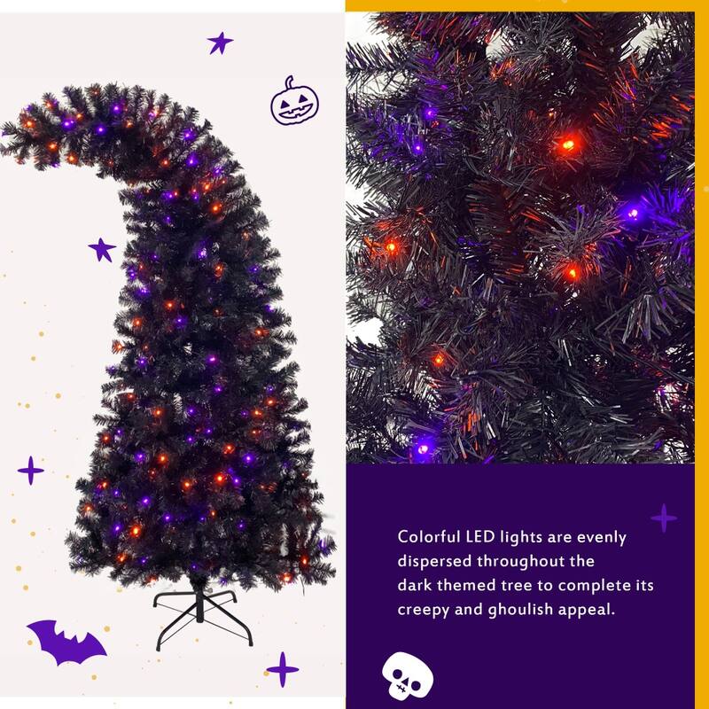 6FT Artificial Fir Bent Top Halloween Christmas Tree 300 LED Lights