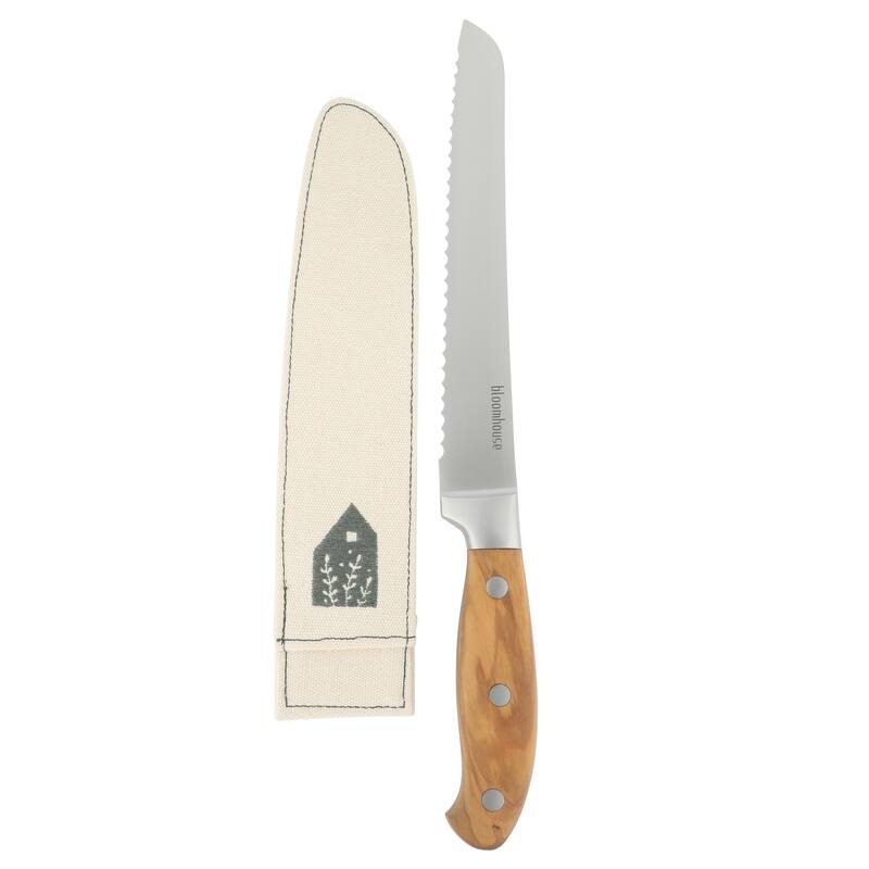 Bloomhouse 8 Inch German Steel Bread Knife W/ Italian Olive Wood Forged Handle