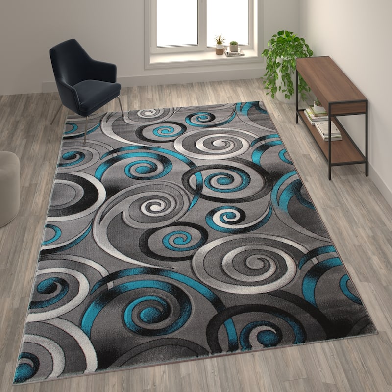 Modern Spiral Patterned Olefin Indoor Area Rug