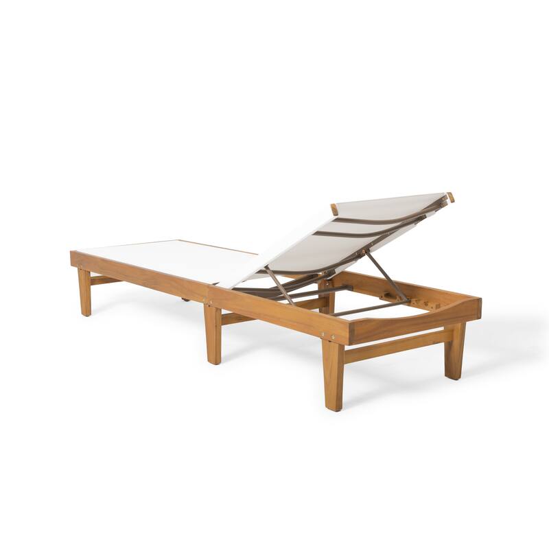 Summerland Outdoor Acacia/Mesh Chaise Lounge by Christopher Knight Home