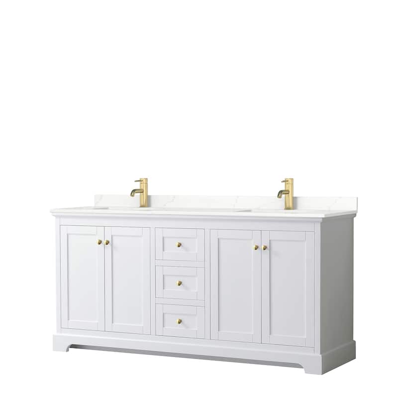 Avery 72-inch Double Vanity, Quartz Top - White, Gold Trim, Giotto Quartz Top