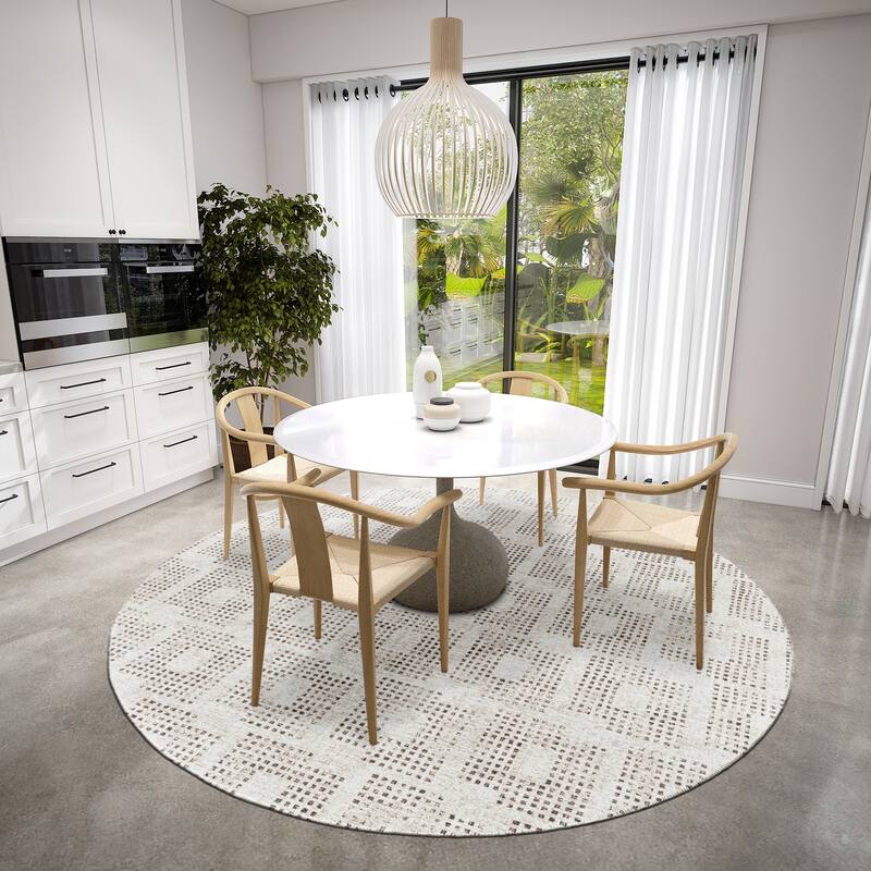 Indoor/ Outdoor Eleanor Modern Houndstooth Washable Rug - 8' x 8' - Beige