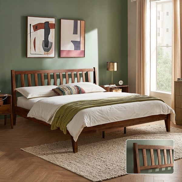 slide 2 of 8, Mopio Ted Acacia Solid Wood Bed Frame with Headboard King - Walnut