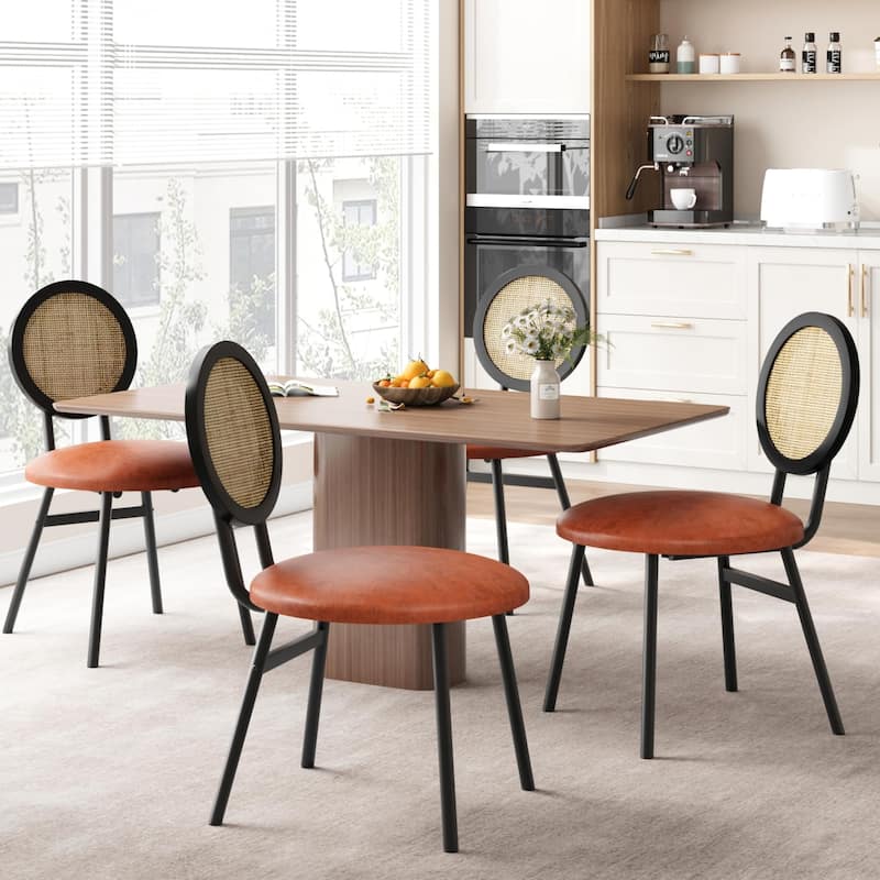 Boho Dining Chairs Set with Thicken Upholstered Natural Rattan Back