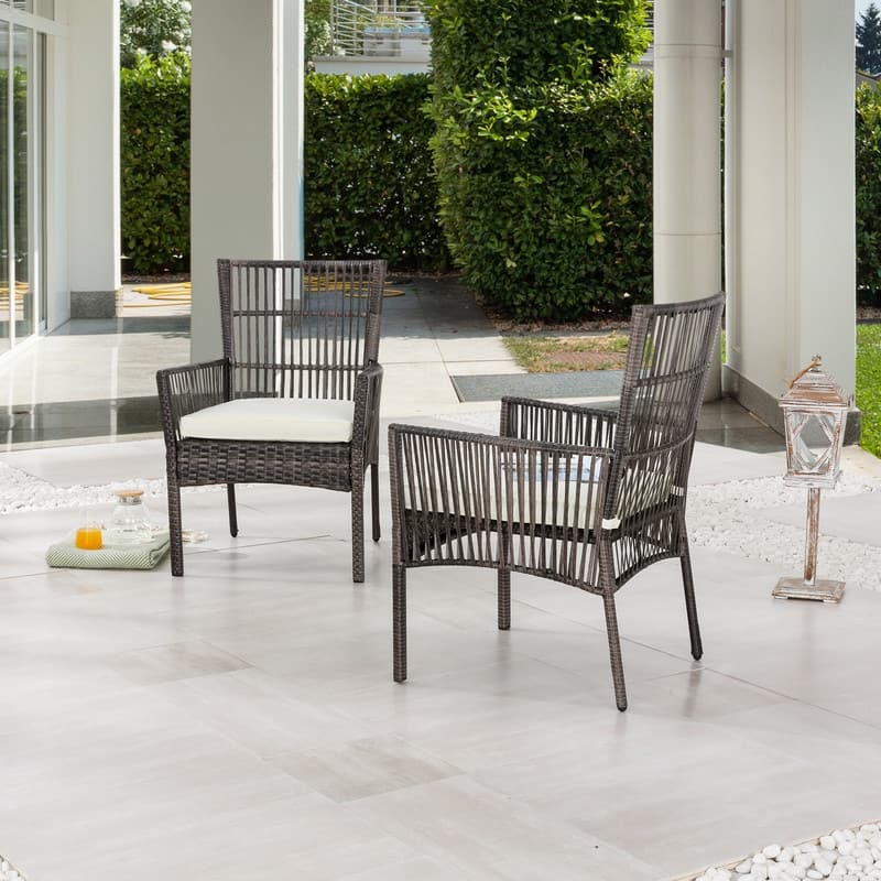 PATIO FESTIVAL Outdoor Wicker Dining Chair with Seat Cushion (2-Pack)