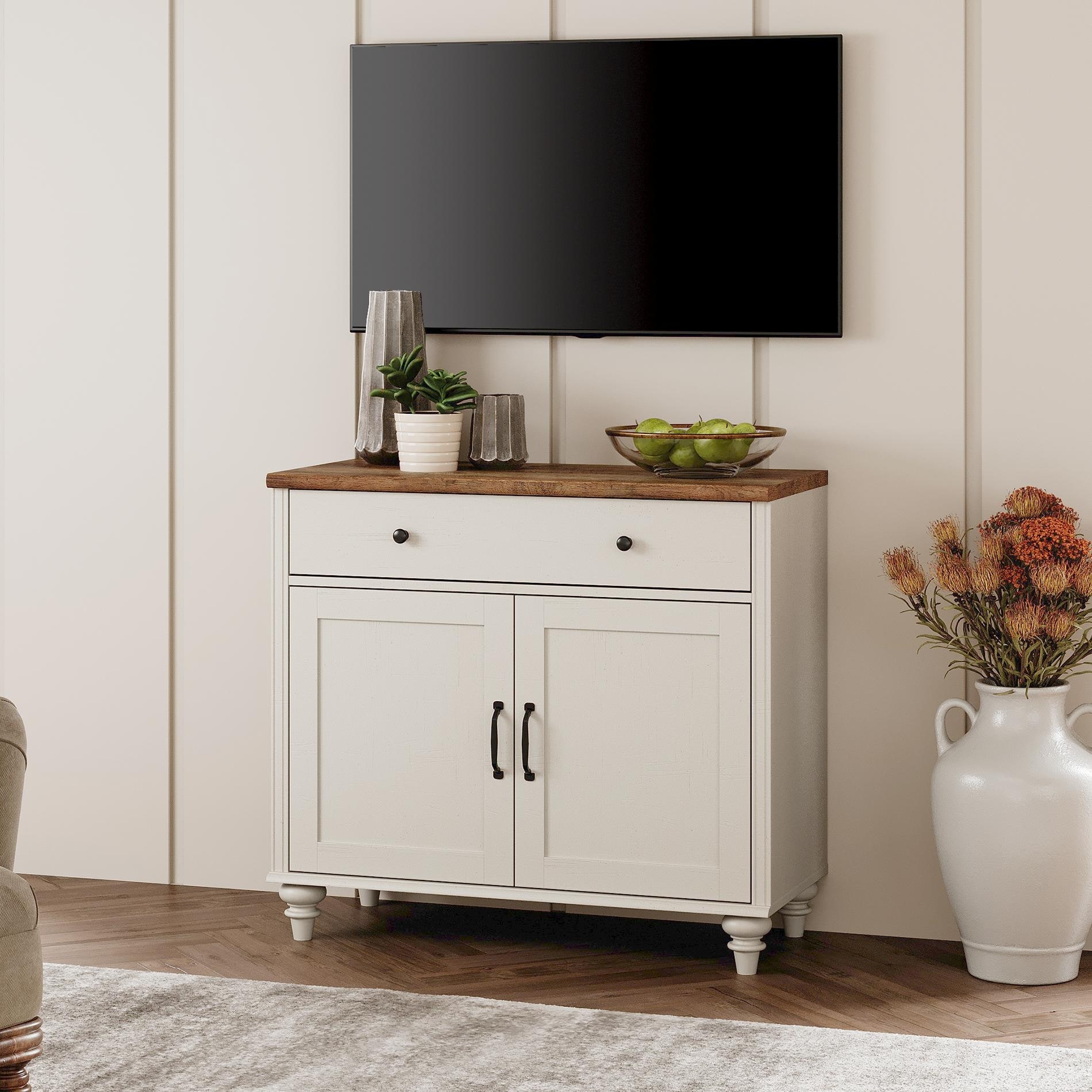 Farmhouse TV Stand for 75 inch TV, TV Console with Storage